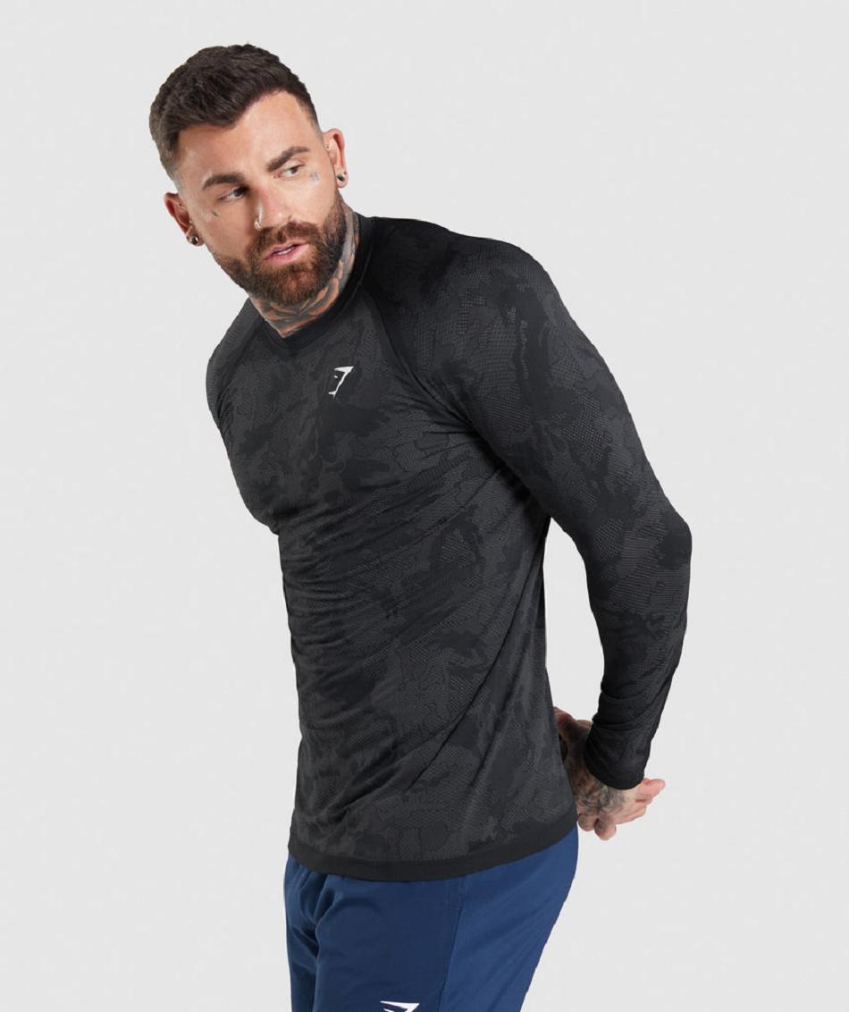 Long Sleeve Gymshark Geo Seamless Hombre Negras Gris | CO 3468VRW